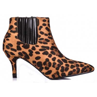Suede leopard ankle boots με λάστιχο στο πλάι - Tsoukalas