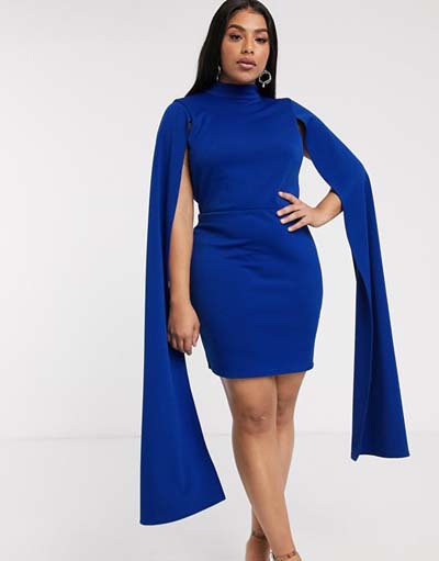 Κοντό στενό φόρεμα σε κλασσικό μπλε χρώμα για plus size γυναίκες με πλούσιες καμπύλες