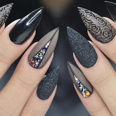 Black stiletto nails art