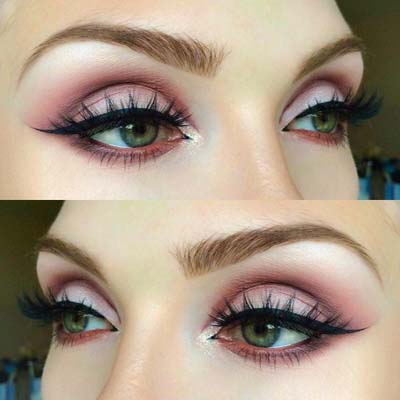 Ροζ και μπορντό σκιές για ξανθιές με πράσινα μάτια