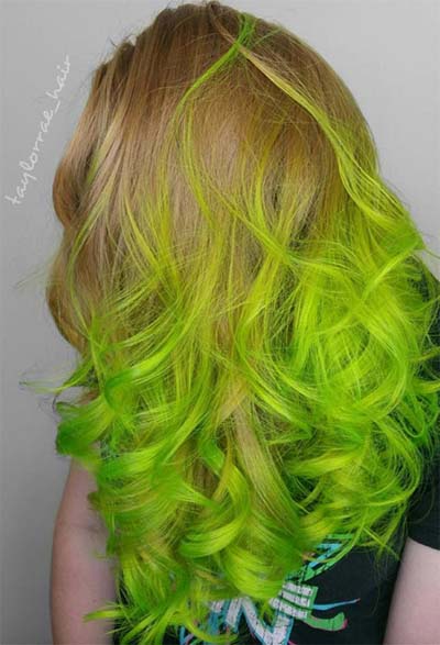 Ombre λαχανί neon σε ξανθά μαλλιά