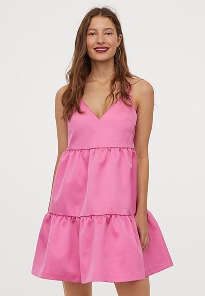 Μίνι ροζ σατέν φόρεμα σε Α γραμμή