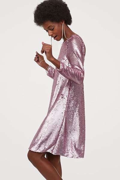 Μακρυμάνικο φόρεμα σε Α γραμμή με ροζ παγιέτες