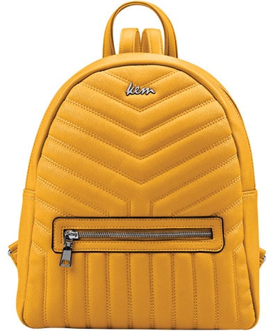 Κίτρινη καπιτονέ τσάντα πλάτης KEM με φερμουάρ