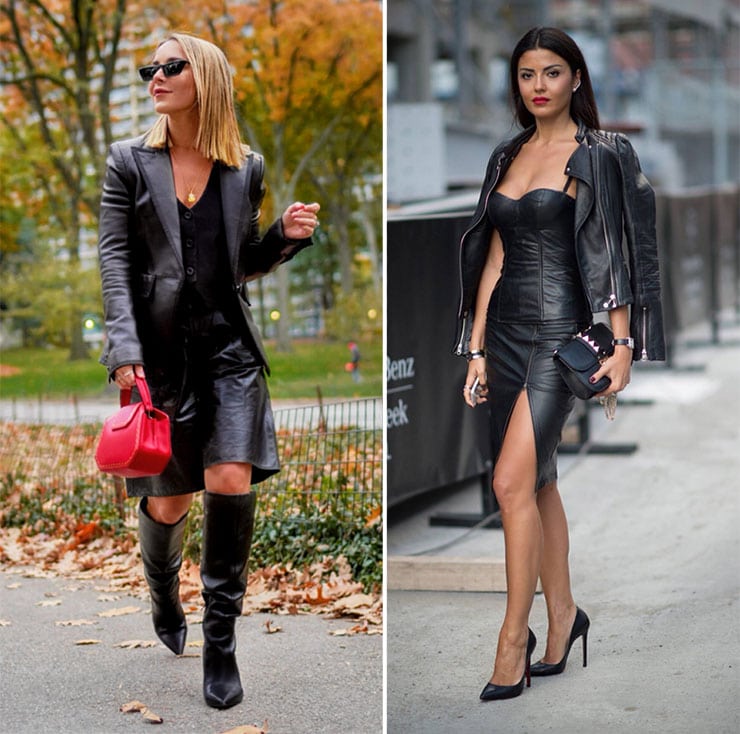 Total leather look με φόρεμα και jacket ή σακάκι
