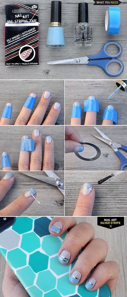 Δίχρωμο nail art με αυτοκόλλητη ταινία μανικιούρ