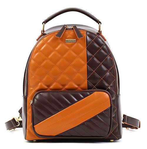 Καπιτονέ backpack σε καφέ και πορτοκαλί χρώμα - Doca