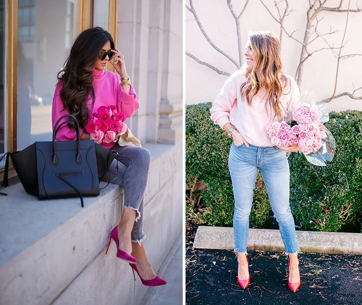 Ροζ ή φούξια πουλόβερ με τζιν