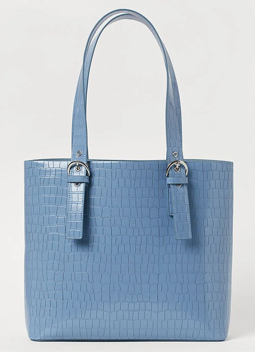 Κροκό γαλάζια tote bag με αγκράφες - H&M