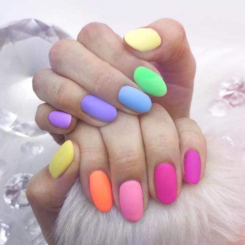 Matte neon multicolor nails