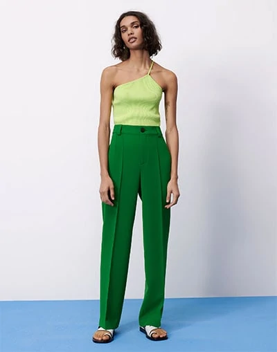 Πράσινο ψηλόμεσο ίσιο full length παντελόνι με ίσιο μπατζάκι