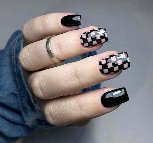 Chic black chess nails