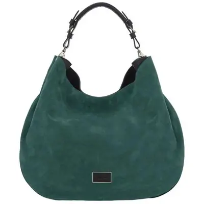 Πράσινη suede τσάντα για τον ώμο με μαύρο λουράκι